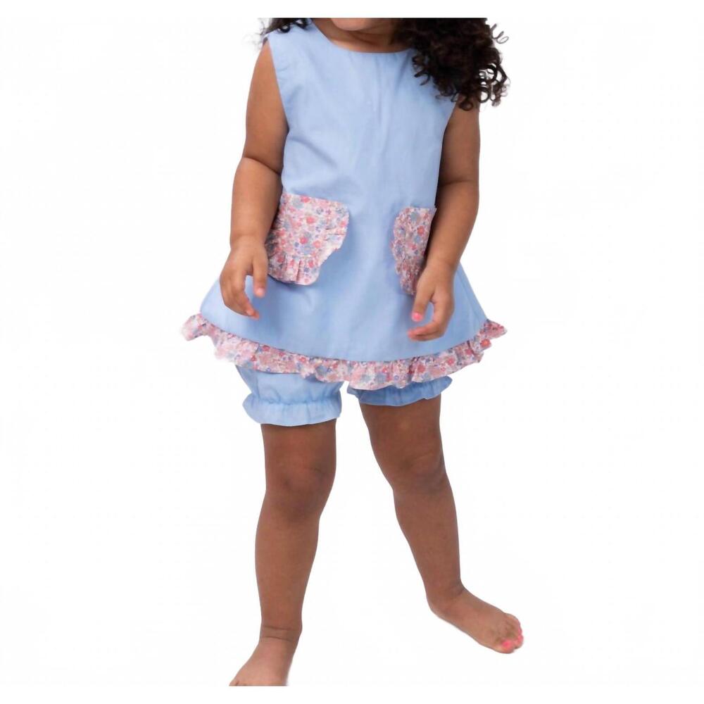 NEW THE OAKS APPAREL alexander floral bloomer set in blue/pink
